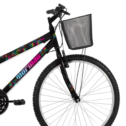 Bicicleta Mormaii Aro 26 MTB Aço Carbono Safira 18 Marchas com Cesta Preta