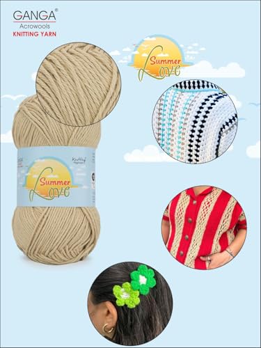 Image of Ganga Acrowools Summer Love - Sport Weight - Cotton Yarn -Oekotex Class L Certified - Pack of 1-50 GMS Per Ball (Sour Dough), Beige