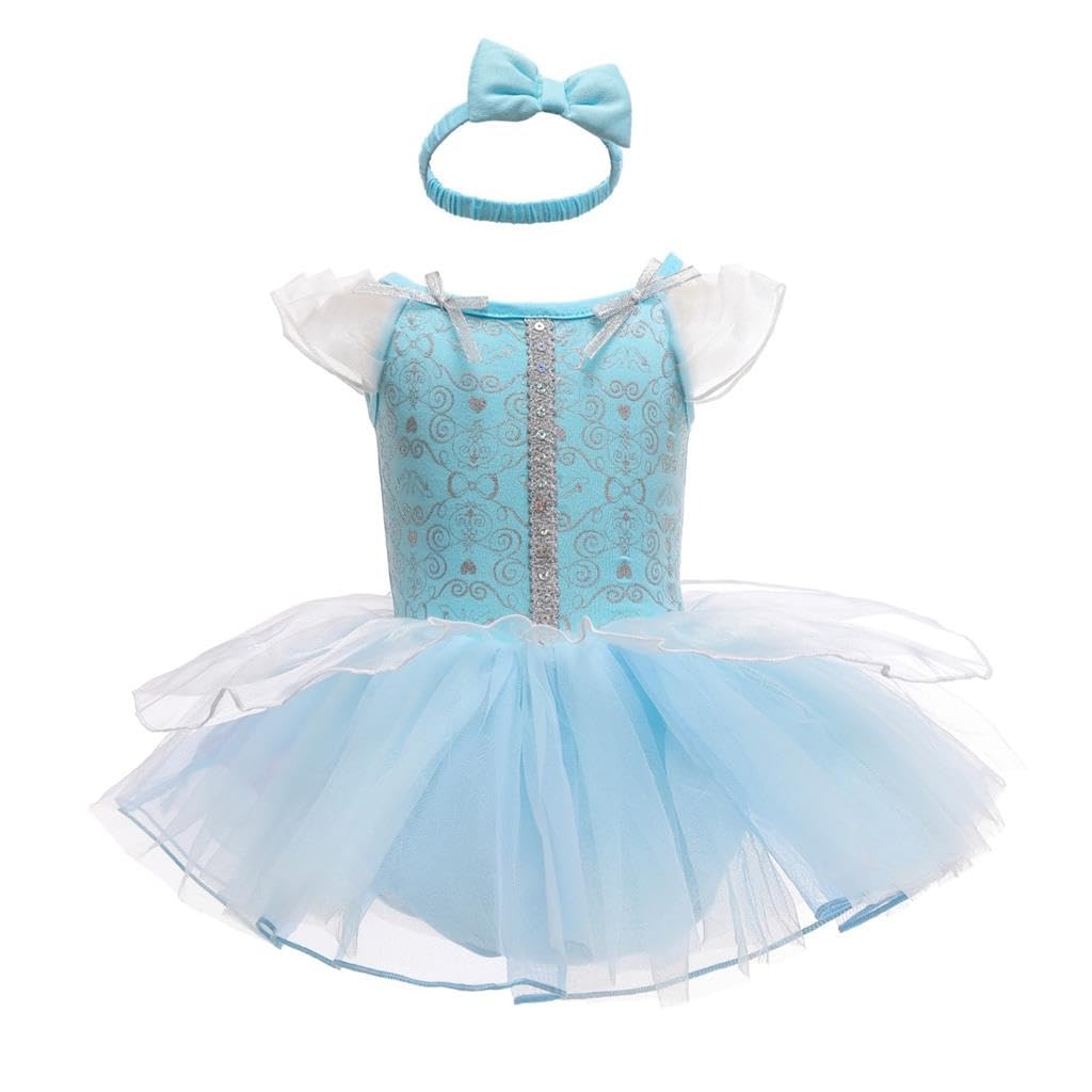 Lito Angels Baby Princess Costume Bodysuit Onesie Romper with Headband Infant Fancy Dress Up Birthday Party Outfits Age 0-3 Months Blue 299