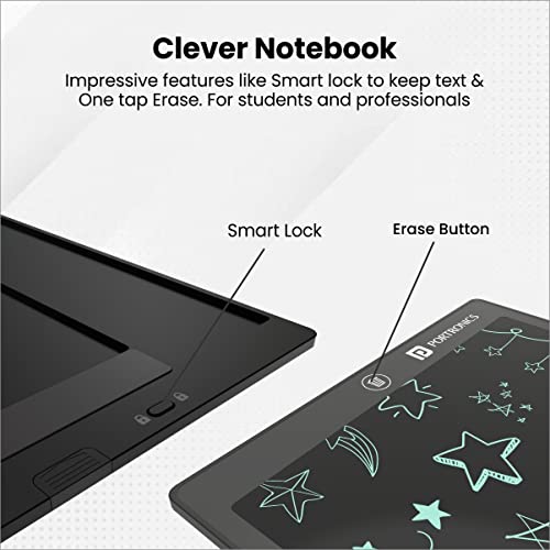 Image of Portronics Ruffpad 12D Re-Writeable 30.48cm (12 inch) LCD Writing Pad with App Support, Magnetic Strips, Content Safety Button, Extra Thin & Bright Handwriting, India's first notepad to save and share your child's first creatives via Ruffpad app on your Smartphone(Black)