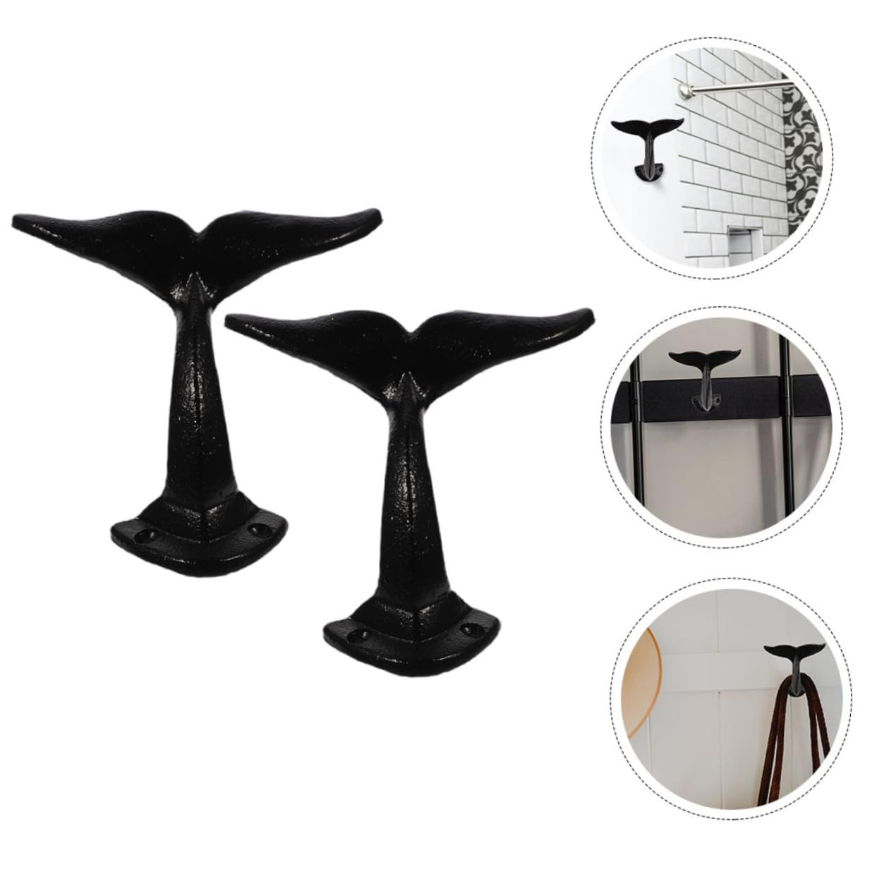 Toyvian Ganci da Muro Gancio Spesso a Forma di Coda di Balena in Ghisa 2 Pezzi Appendini Vintage Neri per Cucine e Hotel