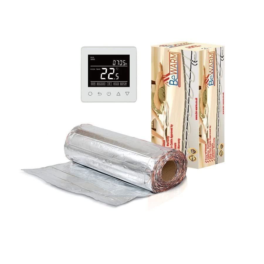 BeWarm Electric Underfloor Heating Mat Kit for Laminate or Wood Flooring (1m2, Smart White WiFi Thermostat)