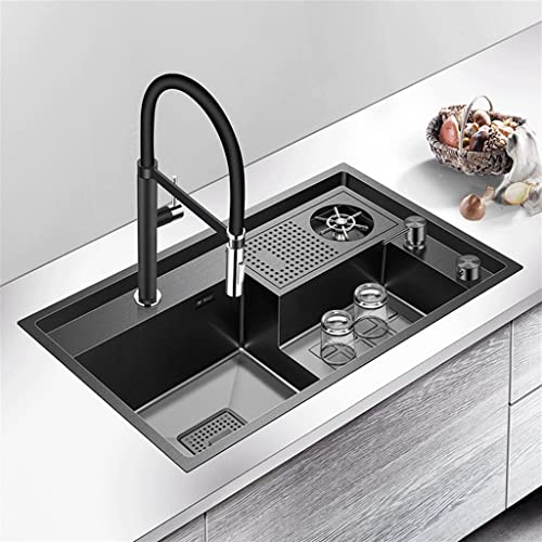 Black Nano Sink Cup Washer Shower Faucet Step Type Multifunctional Kitchen Sink (Black 790X470x220mm) (Black 790X470x220mm)