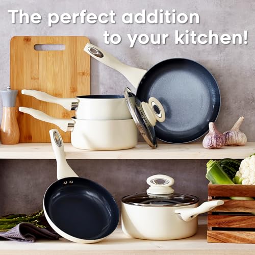 Cermalon Matt Cream 5-Piece Ceramic Cookware Collection - Featuring 2 Frying Pans and 3 Saucepans with Grey Sparkle Non-Stick Finish - Compatible with All Hob Types - PTFE and PFOA Free - Image 6