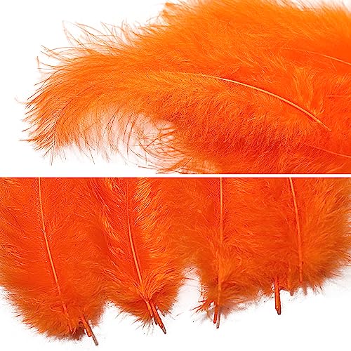 Tharaht 100Pcs Fluffy Turkey Marabou Feathers 4-6Inch For Craft Dream Catcher Decoration Natural Fluffy Turkey Marabou Feathers,Orange #TOP2