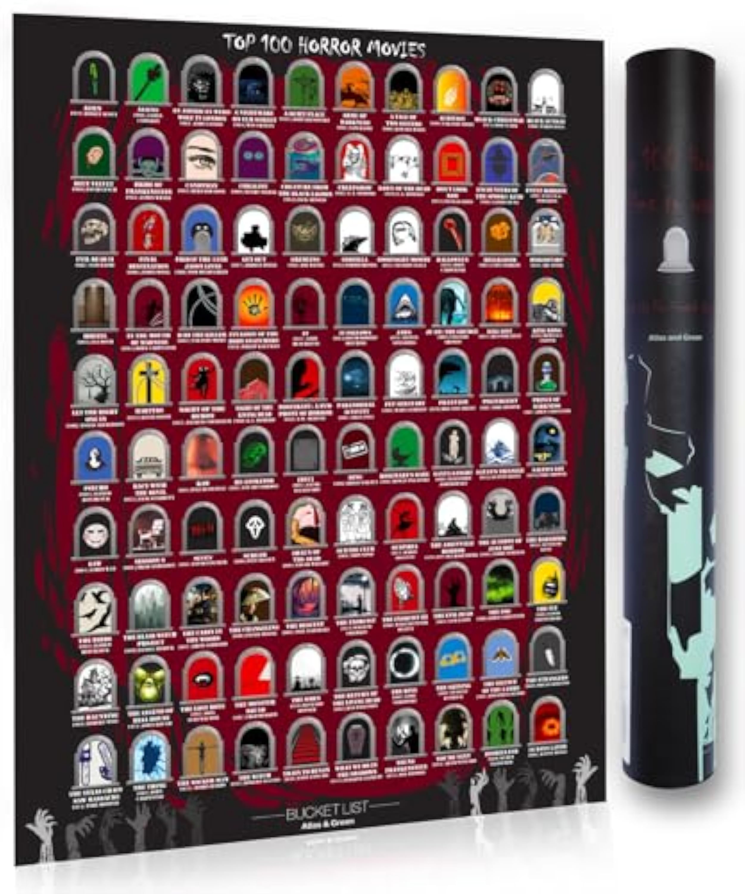 Atlas & Green Top 100 carteles de película de terror. Top 100 carteles de película de terror rasca actualmente con éxitos de taquilla de 2024