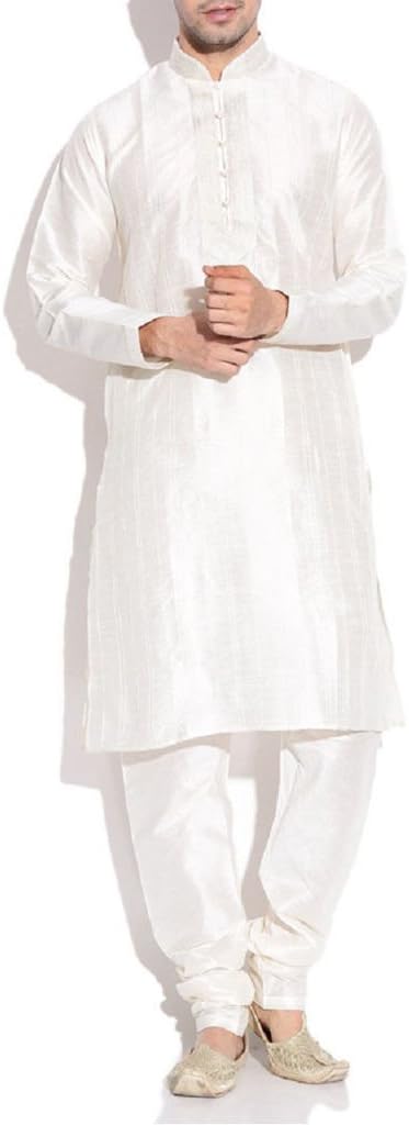 MIRA's Men's Wear Ethnic Kurta Pyjama Bollywood India Pakistani Medium Cream