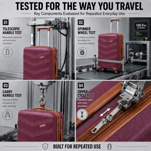 Image of CONCEPTEN Expandable Hardshell Luggage Set 5 Piece, 22x14x9 Airline Approved Carry On, 20 /24 /28 inch Suitcase Set with TSA Lock, Spinner Wheels, ABS+PC (Red)