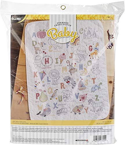 Coutures croisées estampées ABC BABY Bucilla coton polyester bleu unique