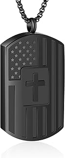 Flag Tag Urn Necklace for Ashes Cross Tag Cremation Jewelry for Ashes Stainless Steel