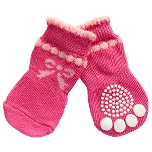 JJ Store 4 PCS Pet Socks for Dogs Anti-Slip Bowknot Socks for Indoor Wear Anti Slip Paw Protectors