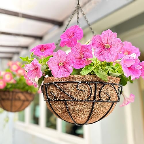 LaLaGreen Hanging Planter for Outdoor Plants (12 Inch, 2 Pack) Hanging Baskets with Coco Liner,...