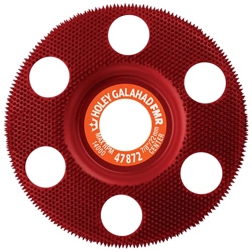 King Arthur's Tools Patented Flat Medium Red Holey Galahad Tungsten Carbide Disc for Woodworking, Shaping, and Smoothing - 7/8” Bore, Fits Most Standard 4 1/2