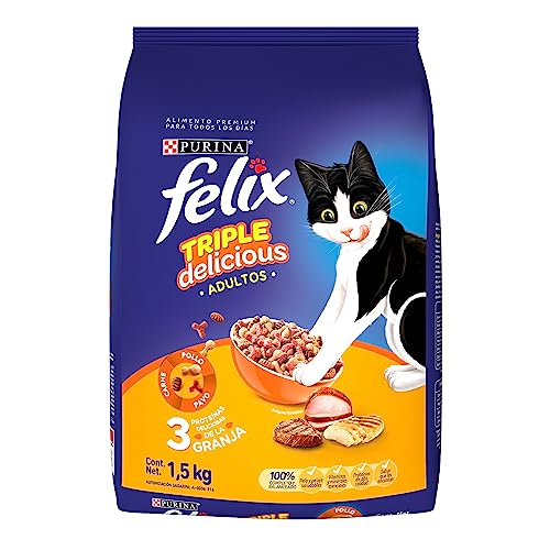 Alimento Para Gato, Pet Products Purina Felix Dry Croquetas para Gato, Triple Delicious, Granja, 1.5Kg