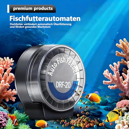 Futterautomat Aquarium, Automatischer Fischfutterautomat für Aquarium mit Timer – Einstellbarer Fischfutter Automat für Pellets & Granulat, Batteriebetriebenes