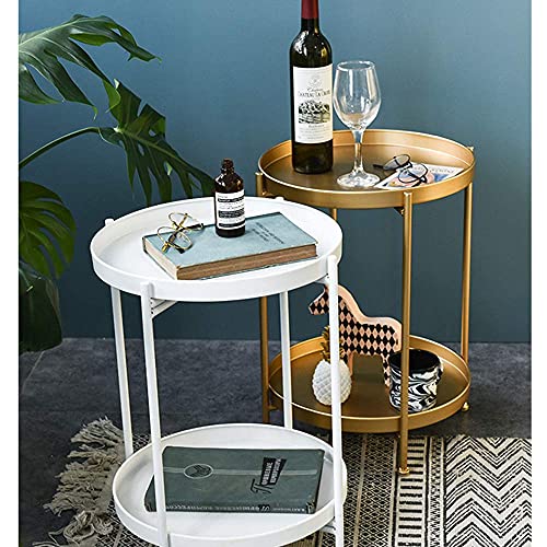 White Side Table/Bar Cart, Corner Accent Table, 2 Tier Round End Table For Living Room, Patio, Bedroom, Bathroom(White #TOP6