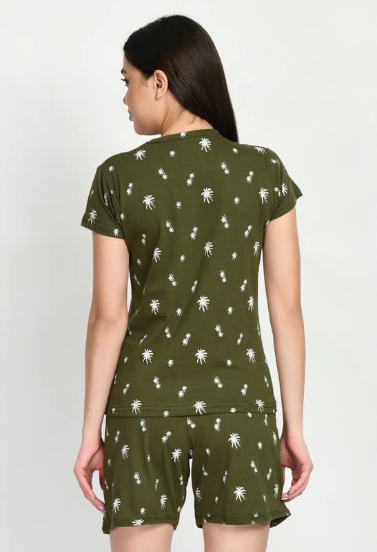 Image of IndiWeaves Cotton Printed Tops and Shorts Set Night Suit for Women (Pack of 3) Green::Caret::Red