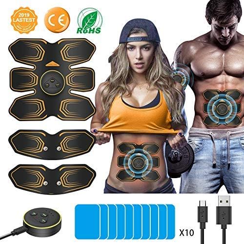 ANLAN EMS Muscle Stimulator, Abs Trainer Abdominal Muscle Toner Electronic Toning Belts Workout Home Fitness Equipment with USB Rechargeable 10 Replacement Gel Pads for Abdomen Arm Leg AB Machine