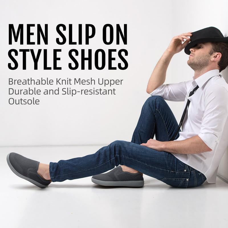 Puxowe Men's Casual Slip On Walking Shoes Mesh Loafer Fashion Sneakers Size 9 US Deep Gray2