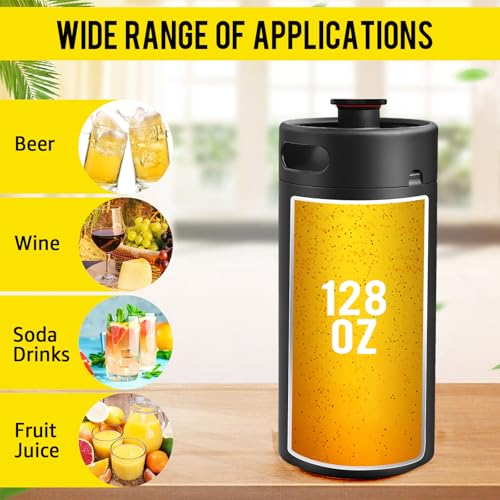 MRbrew 128 OZ Mini Growler Keg Beer Faucet Dispenser System, Matte Black 0-60 PSI Keg Regulator Stainless Core Beer Tap Stainless Self-Closing Spring Party Craft Carbonation Keep Beer Fresh Brew Keg