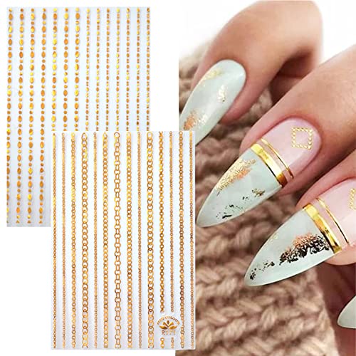 10 Sheets Gold Nail Art Stickers,Line 3D Metallic Nail Stickers Self-Adhesive Nail Decals Holographic Glitter Gold Silver Metal Strip Nail Art Design For Women Girls Acrylic Nails Supplies Decoration #TOP3
