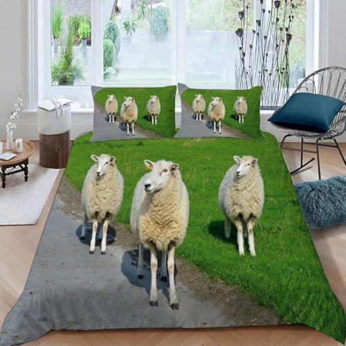 Funda Nordica Cama 90 Ovejas Fundas de Edredon 150x200 Estampado 3D Ovejas Funda Nórdica Microfibra Animales Infantil Juvenil Set Ropa de Cama 3 Piezas a.3188