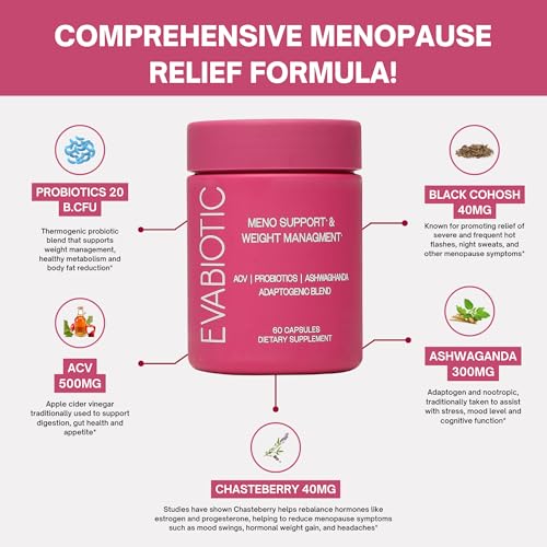 Complete Menopause Vitamins - Ashwaghanda, Probiotics, ACV for Weight Management, Hot Flashes, Night Sweats, Bloat, Hormone Balance - Vegan 60 Caps Menopause Supplements for Women Non-GMO - Image 5