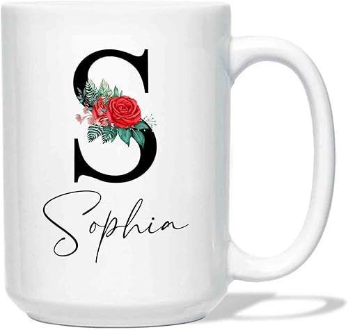 Taza de café personalizada con monograma, taza de café con nombre personalizado, taza floral con nombre, taza con letra, taza con nombre inicial,