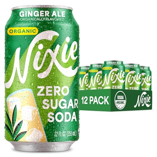 Image of Nixie Organic Zero Sugar Soda, Ginger Ale, Healthy Soda Pop, Non-GMO, 0 Sugar, 0 Calories, Caffeine Free, 12oz Cans (12 Pack)