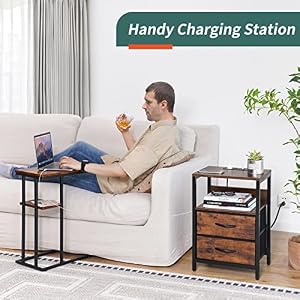 Yoobure Nightstand with Charging Station, Small Night Stand with Fabric Drawers and Storage Shelf for Bedrooms, Small Spaces, Bedside Table with USB Ports & Outlets — photo 4 of 6