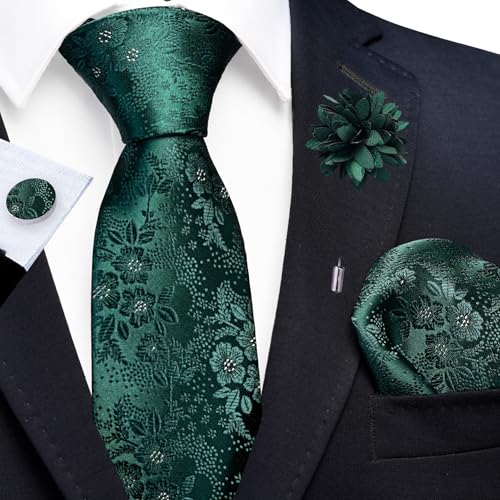 Image of GUSLESON 3.15 inch(8cm) Mens Floral Tie and Lapel Pin Necktie Hankerchief Cufflinks Set for Men