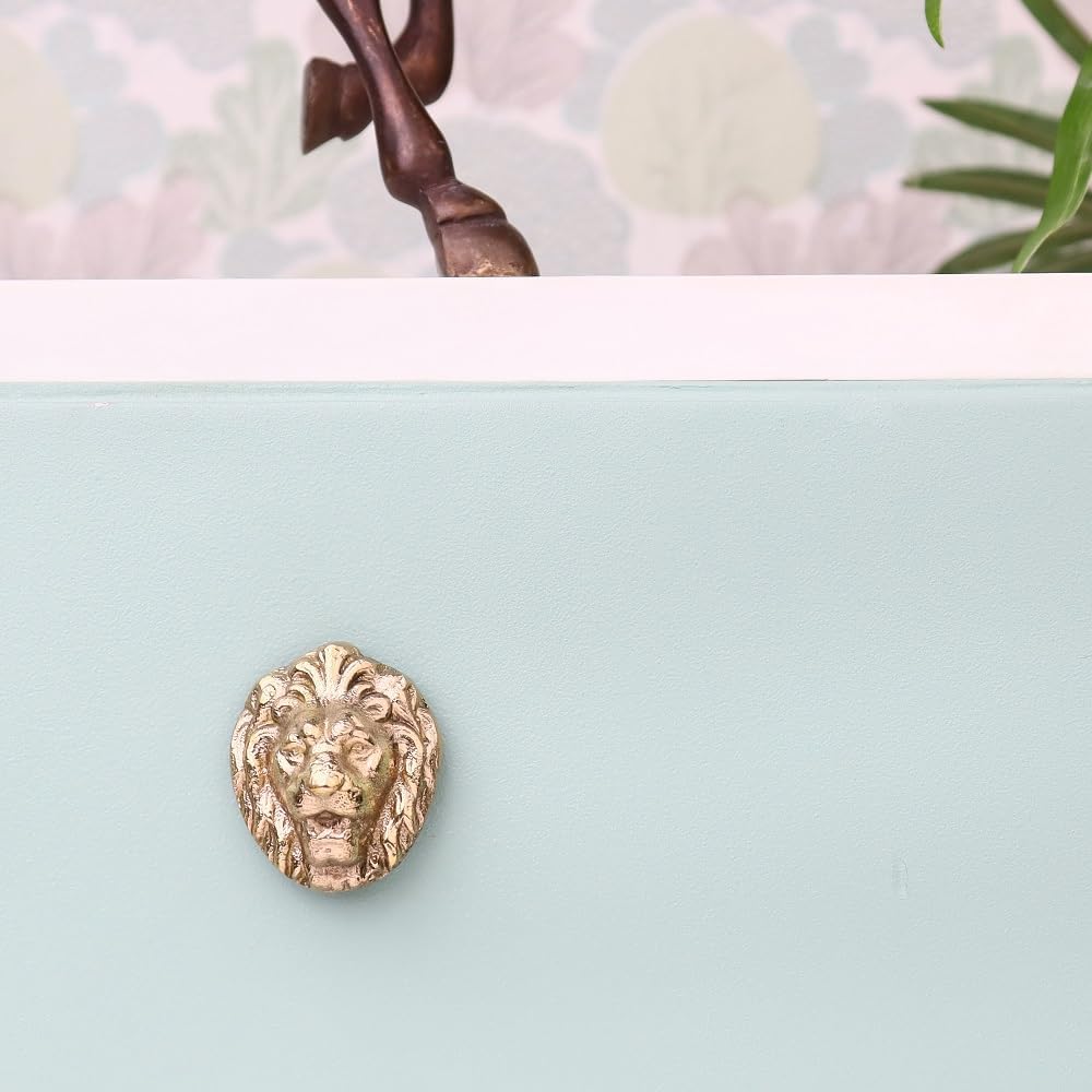 Indian Shelf 6 Piece Golden Brass Lion Elegant Drawer Pulls Cabinet Knobs Dresser Handles Designer Touch