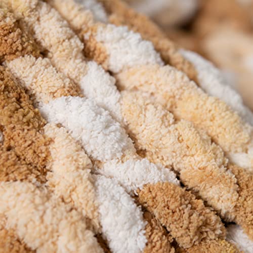 Carriediosa Chunky Knit Throw Blanket Chenille Loop Yarn Handmade Soft Fluffy Throws For Couch Sofa Bed Home Decor Breathable Cozy Heavy Thick Knitted Blanket Washable, 50" X 60" Tan Brown And White #TOP4