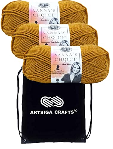 Image of Lion Brand Yarn Vanna'S Choice 860-130 Honey | 3 Skeins, Same Dye Lot, Project Bag, CYC #4 Worsted, 100% Acrylic, Ideal for Crochet, Knitting Blankets, Hats, Scarves