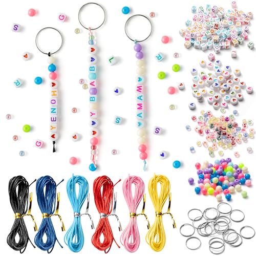 WATINC DIY Bead Keychain Making Kit, Letter Beads Key Chain Craft 1430Pcs