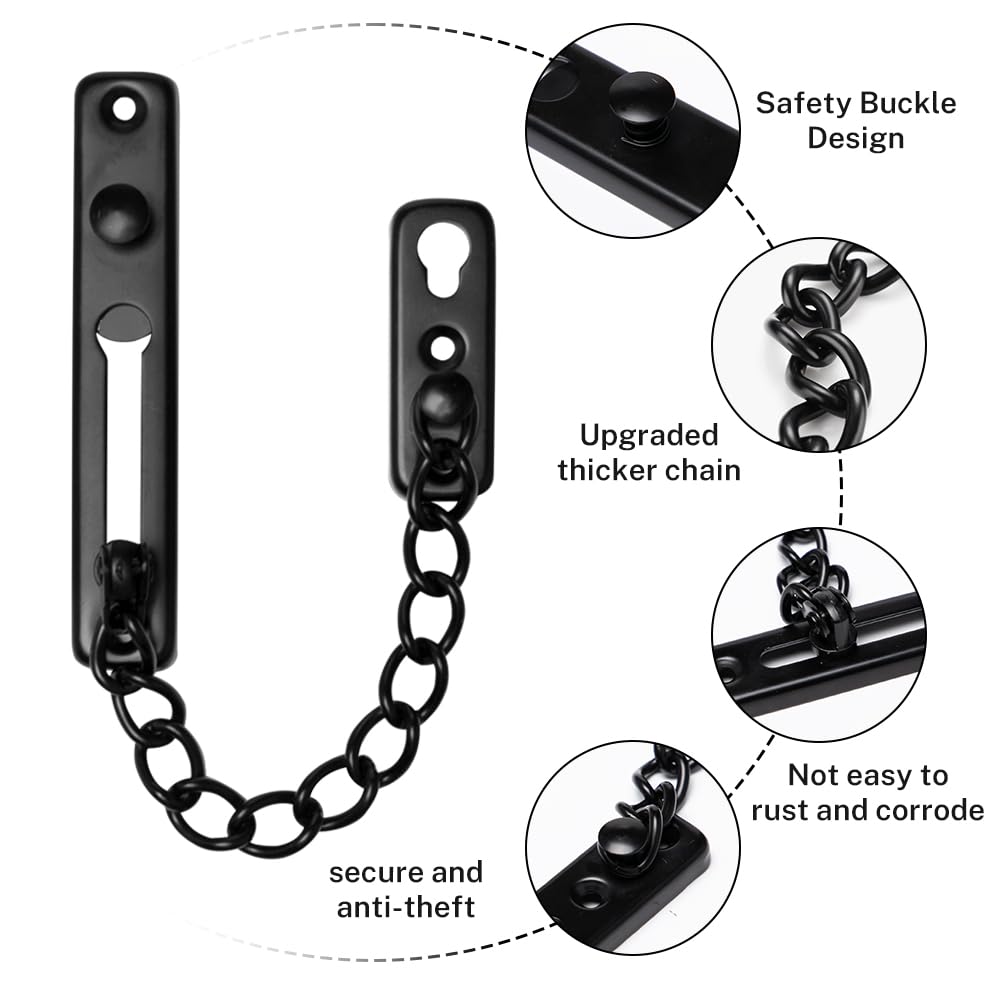 2 Piezas Cerrojo Cadena Puerta Interior Seguridad Cerradura de Cadena de Puerta Antirrobo Cadena de Puerta de Acero Inoxidable con 8 Tornillos y 1 Cuchillo de Tornillo Para Puertas y Ventanas