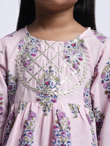 Image of superminis Girls Cotton Floral Printed Gotta Work Full Sleeves Kurti and Matching Sharara Ethnic Wear Set