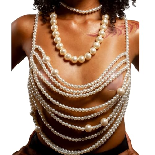 SOUTHJIELING Collier de corps multicouche avec perles pour femme - Collier d'épaule réglable - Bijou de corps pour fête de mariage