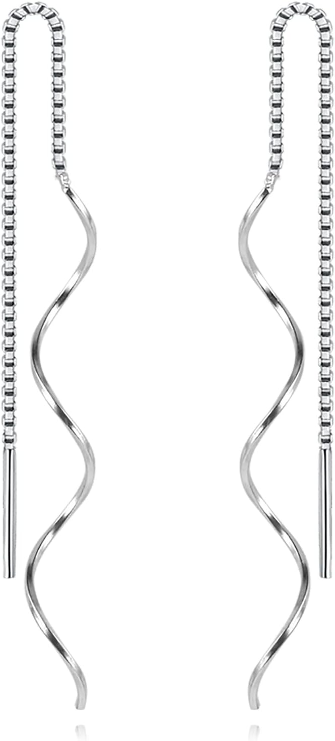 Dangle Earrings for Women,Vintage 925 Sterling Silver Jade Drop Earrings,Green Jade Drop Hanging Threader Jewelry for Valentine's Gift