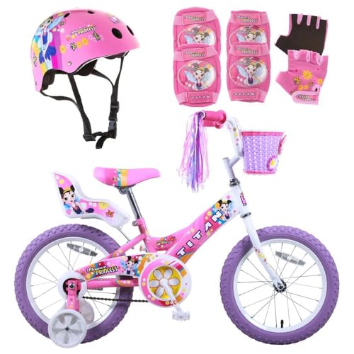 Titan Girl's Pink Flower Princess BMX Bike for 4-9 Years Girls with Training Wheels 16 Inch Kids...