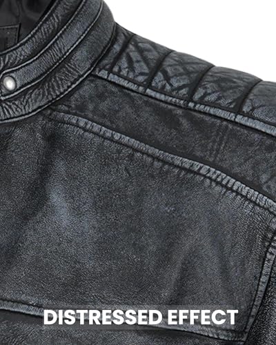Image of Decrum Cafe Racer Leather Jacket for Men - Real Lambskin Motorcycle Style Mens Jacket with Zipper Closure