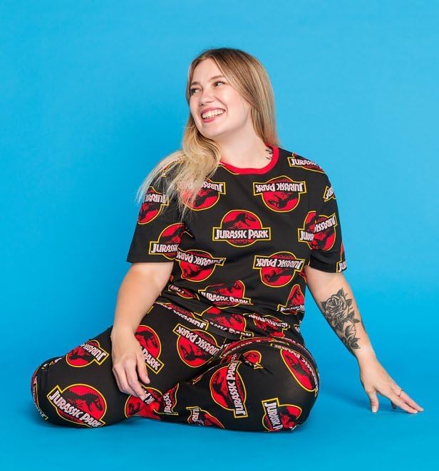 Miniatura 7 de TruffleShuffle Jurassic Park - Pijama con estampado completo Conjunto de pijama unisex de Jurassic Park con pantalones de descanso y camiseta