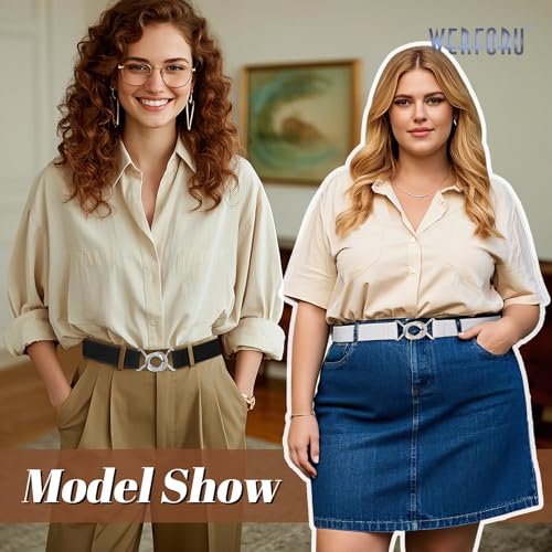 WERFORU 2 Pack Women Skinny Elastic Waist Belt Stretchy Thin Belt for Dress Jeans3