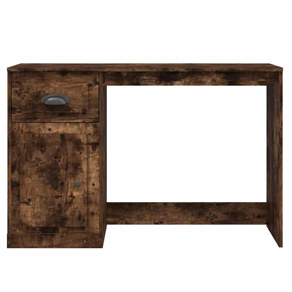 Scrivania in legno di rovere affumicato, 115 x 50 x 75 cm, con cassetto e porta, scrivania per computer per ufficio, ufficio, studio, segretario di lavoro per appartamento e camera degli