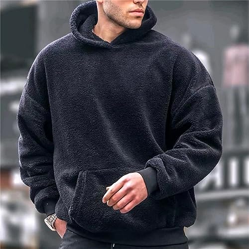 Men’s Fleece Hoodies Sweatshirts Fuzzy Sherpa Pullover Warm Hooded Sweatshirt with Pockts Fall Winter Jackets for Men3