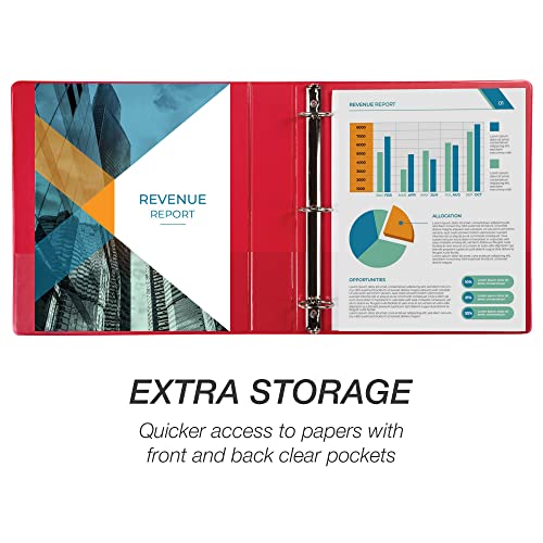 Samsill Economy 1.5 Inch 3 Ring Binder, Made In The Usa, Round Ring Binder, Customizable Clear View Cover, Red, 4 Pack (Mp48553) #TOP3