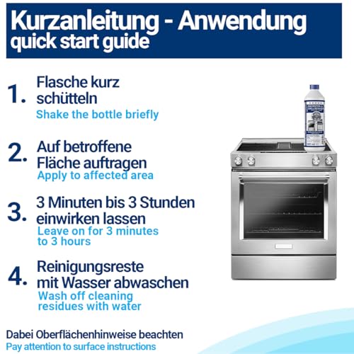 1000ml Backofenreiniger extra stark | mit Pinsel | Gel Paste | Grillreiniger | gegen Eingebranntes & Verkrustungen | selbstarbeitend (2x500ml)