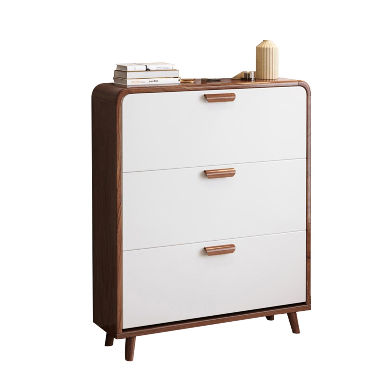 POLGDW Narrow Shoe Cabinet with Foldable Drawers Independent Storage nizer for Closet Living Room Bedroom Hidden Storage with Doors White 80 x 24 x 118 cm