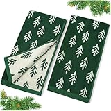 Jacquotha Christmas Hand Towels Set of 2 - Decorative Towels for Kitchen Bathroom Winter Decor Xmas Gifts, Cotton Towel Daily Luxury & Holiday Cheer, Forest Green Trees