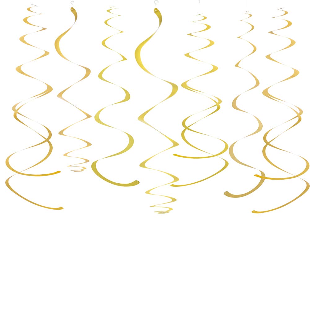 Gold Party Hanging Swirl Decorations Plastic Streamer for Ceiling, Pack of 28